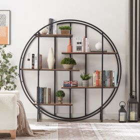 Round 5-Tier Metal Plant Stand bookcase storage rack, Indoor Living Room Terrace Garden Balcony Display Stand. Rustic Brown