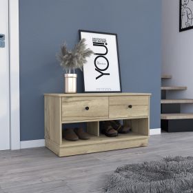 Willamette Rectangle 2-Shelf 2-Drawer Storage Bench Light Oak