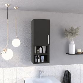 Madrid Medicine Cabinet; Two External Shelves; Metal Handle; Single Door; Two Interior Shelves -Black