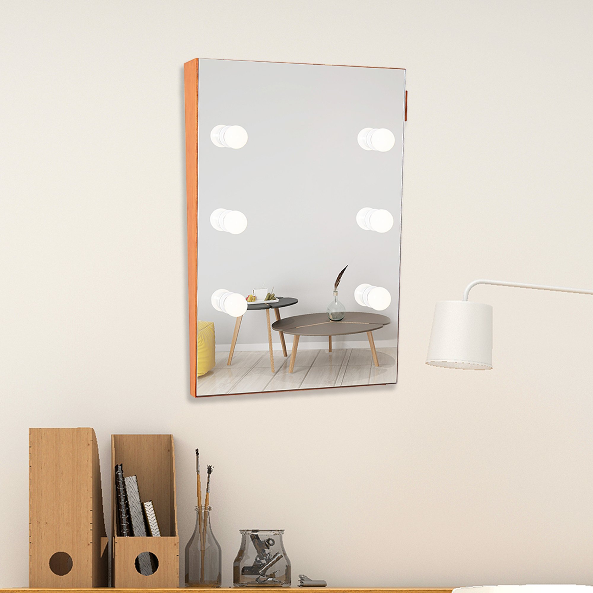 Wooden Wall Vanity Mirror Makeup Mirror Dressing Mirror with LED Bulbs Wooden Wall Vanity Mirror Makeup Mirror Dressing Mirror with LED Bulbs