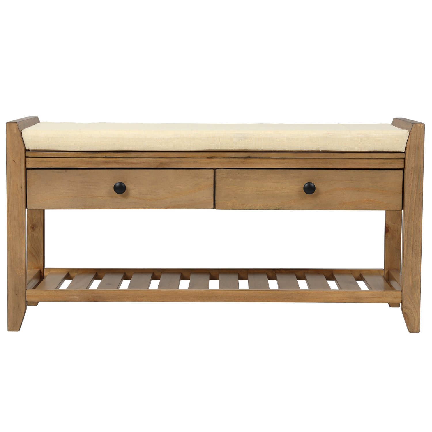 TREXM Shoe Rack with Cushioned Seat and Drawers, Multipurpose Entryway Storage Bench (Old Pine) TREXM Shoe Rack with Cushioned Seat and Drawers, Multipurpose Entryway Storage Bench (Old Pine)