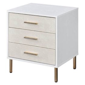 White, Champagne and Gold 3-Drawer Nightstand with Metal Leg