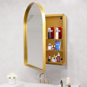24x36 Inch Arched Recessed Medicine Cabinet, Metal Framed Bathroom Wall Cabinet with Mirror and Adjustable Shelves
