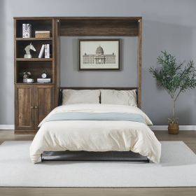 Full Size Murphy Wall Bed with 1 Side Cabinet Storage Shelf, Cabinet Space-Saving Bed Perfect for Guest Room, Bed Room, Guest Room, Home Office, Brown
