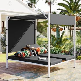 U_STYLE Outdoor Patio Sunbed Daybed with Cushions, Adjustable Seats