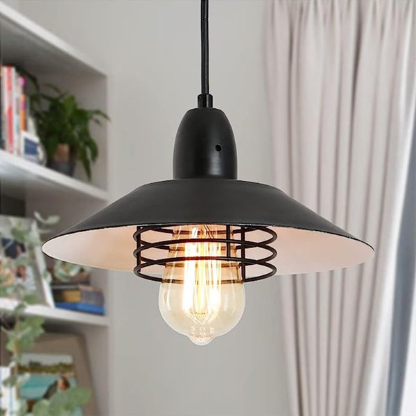 Farmhouse Vintage Pendant Light Black Fixture Pendant Lights with Spring Frame Adjustable Metal Hanging Lamp for Kitchen Island Dining Room Bedroom Li Farmhouse Vintage Pendant Light Black Fixture Pendant Lights with Spring Frame Adjustable Metal Hanging Lamp for Kitchen Island Dining Room Bedroom Li