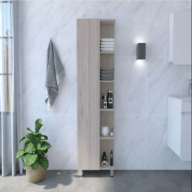 Corner Cabinet Womppi, Five Open Shelves, Single Door, Light Gray Finish