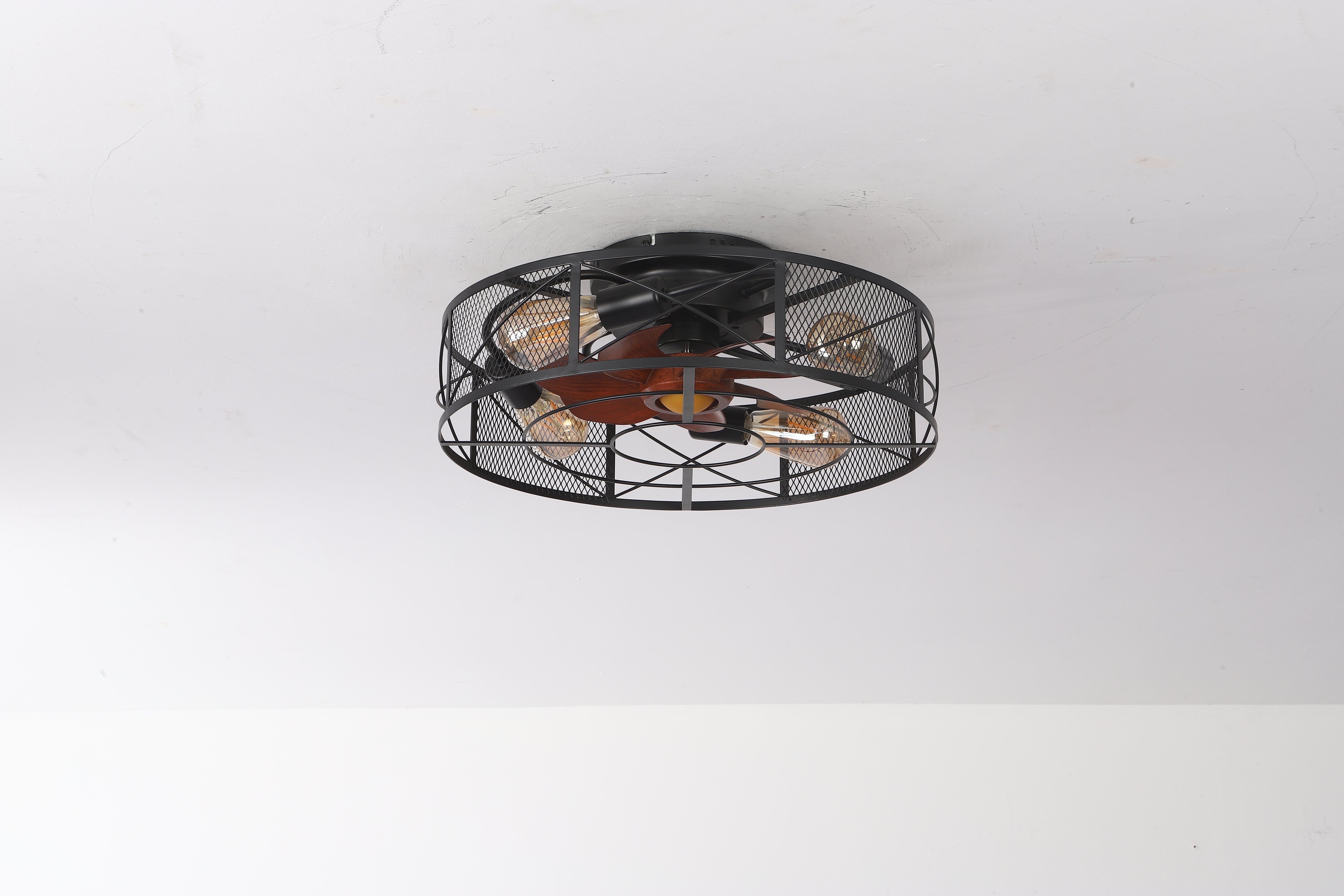 19 in. Indoor Black 6-Speed Flush Mount Caged Ceiling Fan with Light Kit and Remote Control 19 in. Indoor Black 6-Speed Flush Mount Caged Ceiling Fan with Light Kit and Remote Control