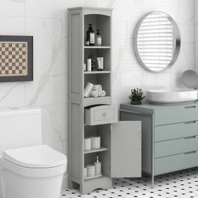 Tall Bathroom Cabinet; Freestanding Storage Cabinet with Drawer; MDF Board; Adjustable Shelf; Grey