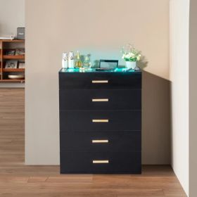 [FCH] black pitted particleboard with triamine coating, tempered glass 66*35*83cm, visible side of cabinet, five drawers