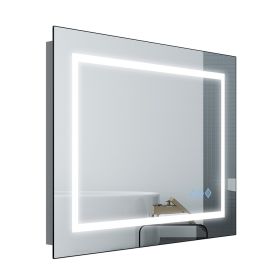 32x24inch Glossy Brushed Silver 3000-6000K LED Bathroom Mirror With Lights
