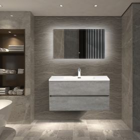 36'' Wall Mounted Single Bathroom Vanity in Ash Gray With White Solid Surface Vanity Top