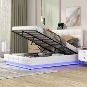 Full Size Tufted Upholstered Platform Bed with Hydraulic Storage System,PU Storage Bed with LED Lights and USB charger