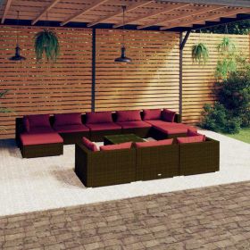 11 Piece Patio Lounge Set with Cushions Brown Poly Rattan