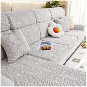 Jacquard velvet full set sofa cover, new fabric, sofa special anti slip sticker, sofa cover, backrest cover, towel (Color: Water Lotus Light Grey, size: XL+)