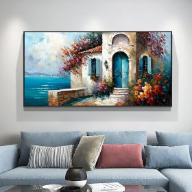 Hand Painted Oil Painting Abstract Seaside Landscape Oil Painting On Canvas Large Wall Art Original Seascape Building Painting Custom Painting (Style: 1, size: 60x120cm)