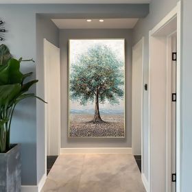 Hand Painted Oil Painting Original Tree Oil Painting on Canvas Extra Large Wall Art Abstract Minimalist Art Tree Wall Art Custom Painting Blue Decor L (Style: 1, size: 70x140cm)