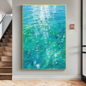 Hand Painted Oil Painting Large Abstract Water Surface Oil Painting on Canvas Original Blue Painting Living Room Home Decor Painting Modern Wall Art (Style: 1, size: 150X220cm)