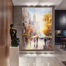 Hand Painted Oil Painting Modern city Wall art City Landscape Oil Painting Rain Day Painting Street Scene Painting Impressionism Painting Original cit (Style: 1, size: 50X70cm)
