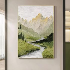 Hand Painted Oil Painting Large Textured Canvas Art Mountains Landscape Art Painting Green Abstract Wall Art Light Green Landscape Painting Sky Abstra (Style: 1, size: 100X150cm)
