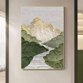 Hand Painted Oil Painting Mountains Landscape Art Painting Green Abstract Wall Art Large Textured Canvas Art Light Green Landscape Painting Sky Abstra (Style: 1, size: 90X120cm)