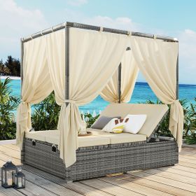 [Not allowed to sell to Wayfair]Adjustable Sun Bed With Curtain; High Comfort; With 3 Colors (Color: beige)