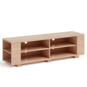 Wooden TV Stand with 8 Open Shelves for TVs up to 65 Inch Flat Screen (Color: natural)
