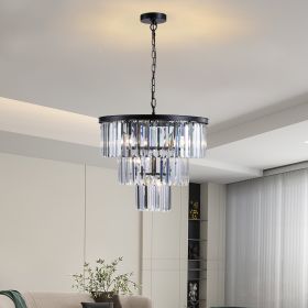 Black Luxury Crystal Chandelier Modern Chandeliers Lights Fixture Hanging Pendant Light Fixture for Dining Room Bedroom Living Room Dia 19.7 Inch-Blac (Color: as Pic)