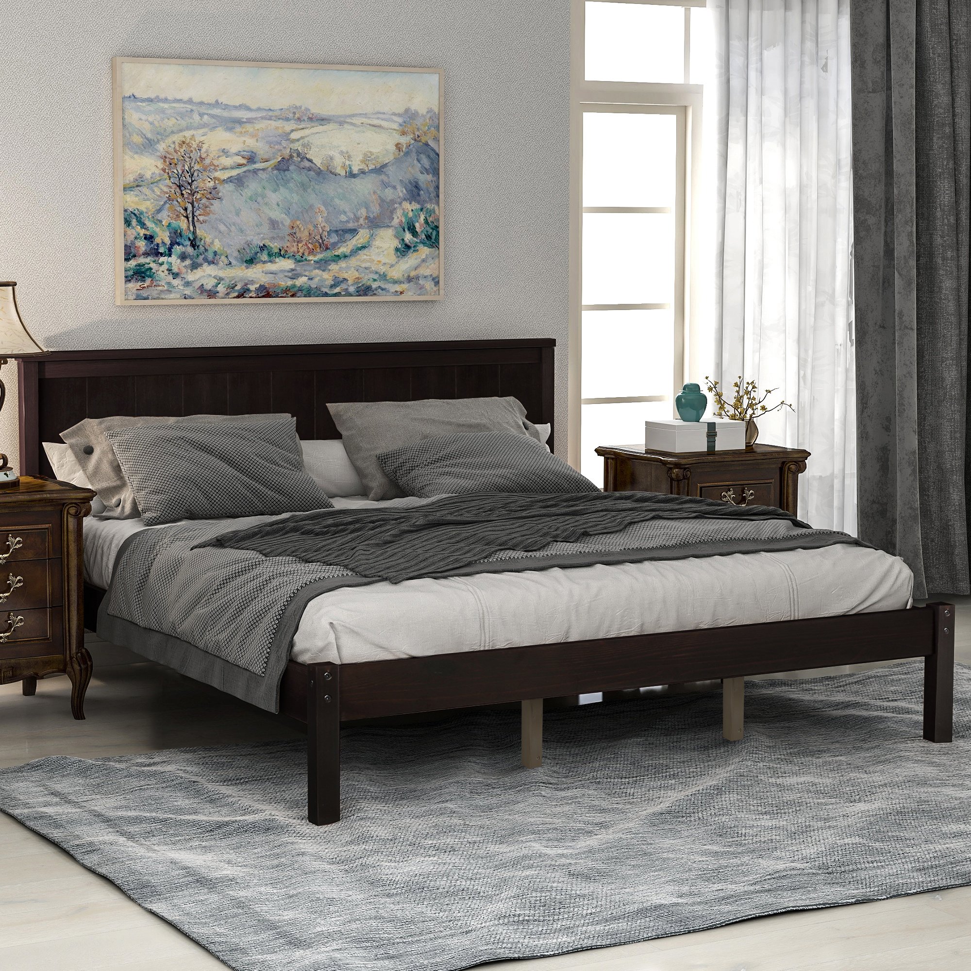 Platform Bed Frame with Headboard , Wood Slat Support , No Box Spring Needed ,Queen Platform Bed Frame with Headboard , Wood Slat Support , No Box Spring Needed ,Queen