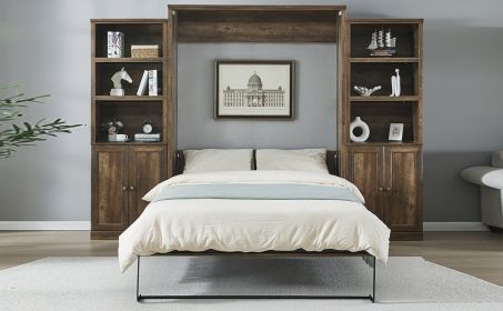 Queen Size Murphy Wall Bed with 2 Side Cabinet Storage Shelf, Cabinet Space-Saving Bed Perfect for Guest Room, Bed Room, Guest Room, Home Office (Color: as Pic)