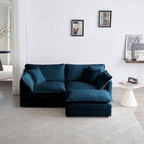 Chenille Two-Seater Sofa with 1 Footrest, 2 Seater L-Shaped Sectional with Ottoman,Loveseat with Ottoman for Small Living Space,Blue Chenille (Color: as Pic)