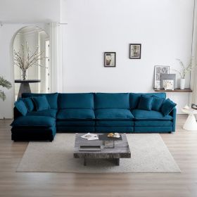 Modular Sectional Sofa for Living Room,U Shaped Couch 5 Seater Convertible Sectional Couch with 1 Ottoman ,Blue Chenille (Color: as Pic)