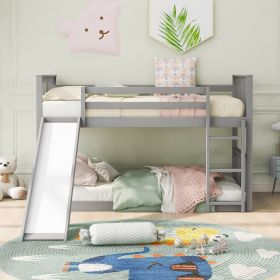 Twin Over Twin Bunk Bed with Slide and Ladder (Color: Gray)