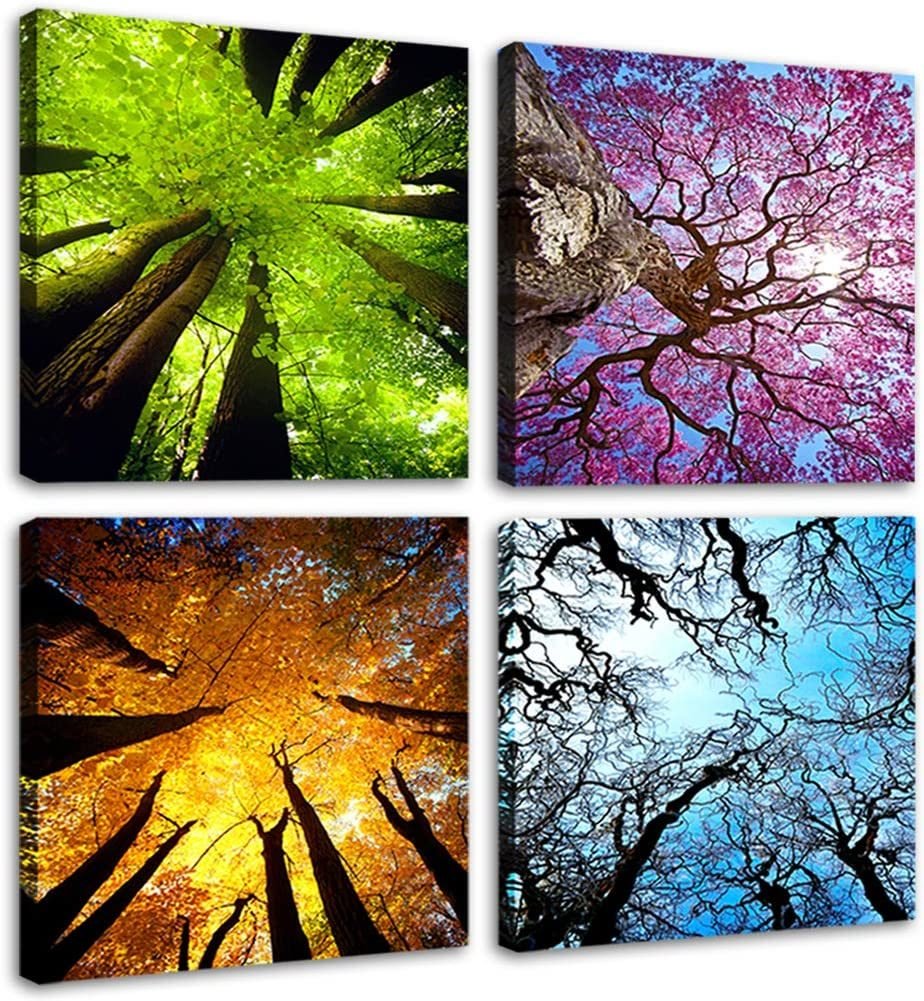 4 Panels Canvas Wall Art Spring Summer Autumn Winter Four Seasons Landscape Color Tree Painting Picture Prints Modern Giclee Artwork Stretched and Fra 4 Panels Canvas Wall Art Spring Summer Autumn Winter Four Seasons Landscape Color Tree Painting Picture Prints Modern Giclee Artwork Stretched and Fra