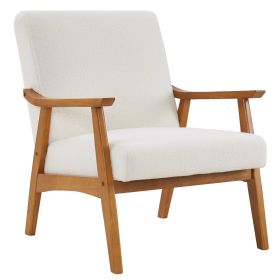 Solid Wood Armrest Teddy Velvet Simple Single Indoor Lounge Chair Backrest (Color: beige)