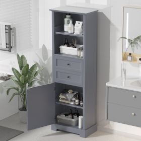 Bathroom Storage Cabinet, Tall Storage Cabinet with Two Drawers, Open Storage, Adjustable Shelf (Color: Grey)