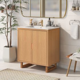 30" Bathroom vanity Set with Sink, Combo Cabinet, Bathroom Storage Cabinet, Solid Wood Frame (Color: Burly Wood, Material: Solid Wood+MDF)