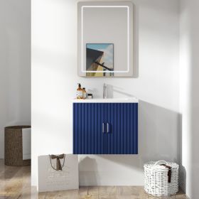 24" Floating Wall Mounted Bathroom Vanity with White Porcelain Sink and Soft Close Doors (Color: as Pic)