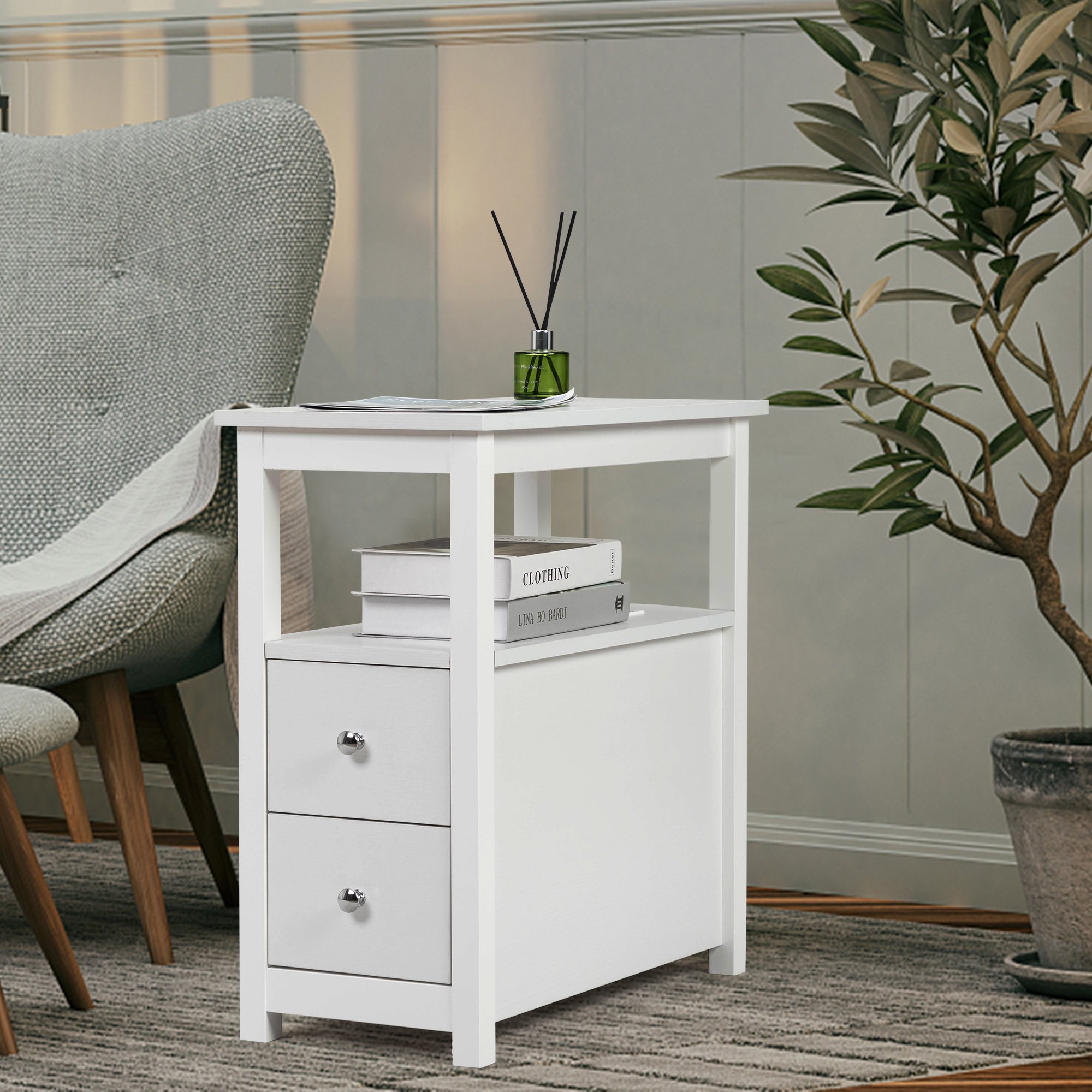 Transitional Nightstand with USB Charging Station, Wooden End Table Bedside Table, 2-Drawer Home&Kitchen Storage Cabinet Transitional Nightstand with USB Charging Station, Wooden End Table Bedside Table, 2-Drawer Home&Kitchen Storage Cabinet