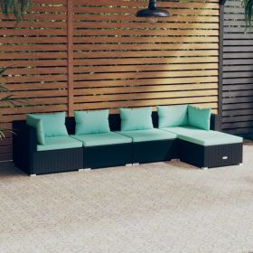 5 Piece Patio Lounge Set with Cushions Poly Rattan Black (Color: Black)